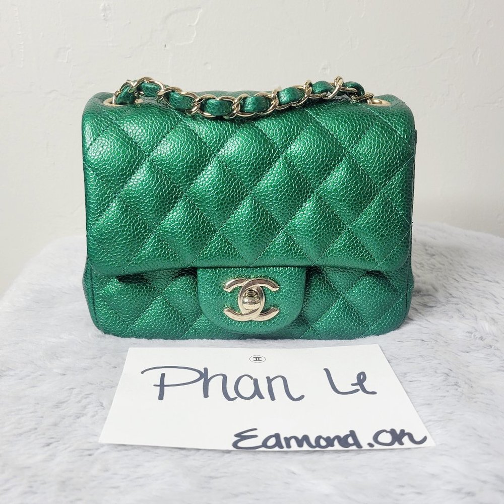 ❌️SOLD❌️CHANEL 18S EMERALD GREEN CAVIAR SQUARE MINI